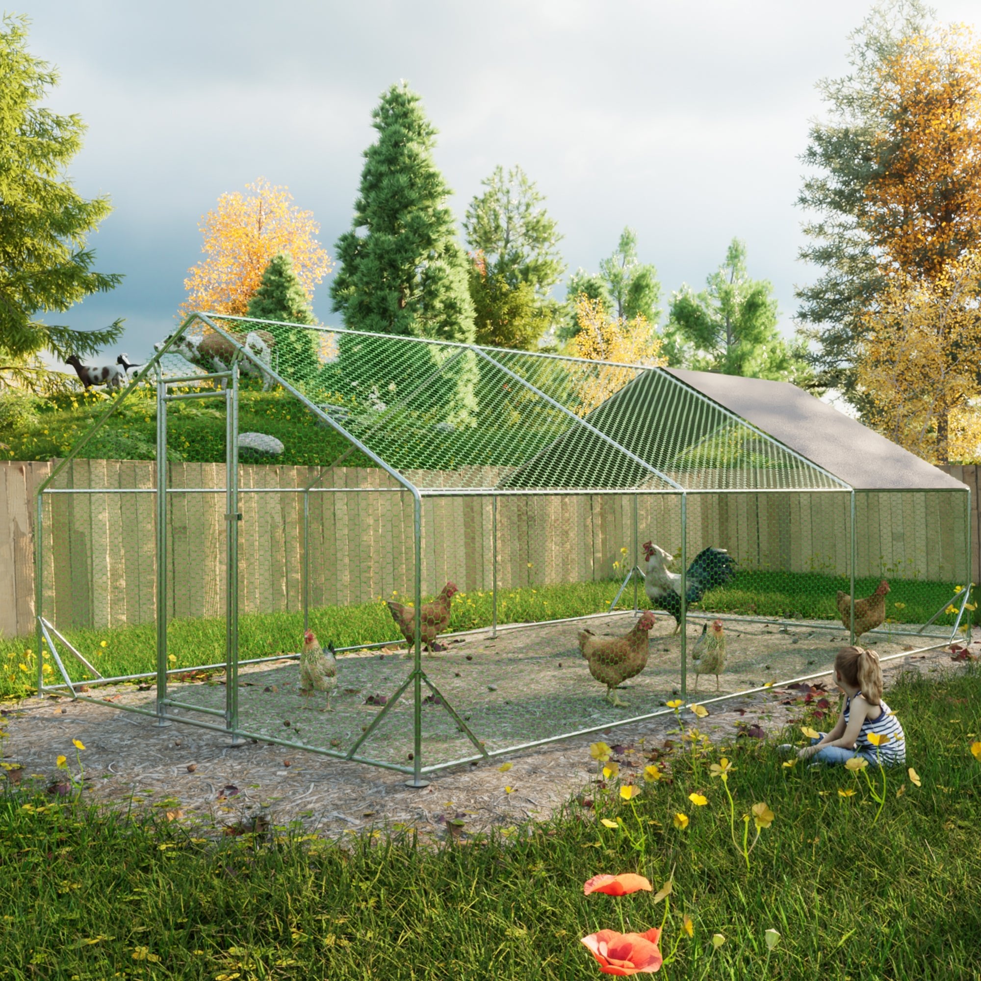 Lighter large walk - in metal chicken, rabbit and duck cages (10 'L x 26 W x 6.56 H) - KiKiUMi