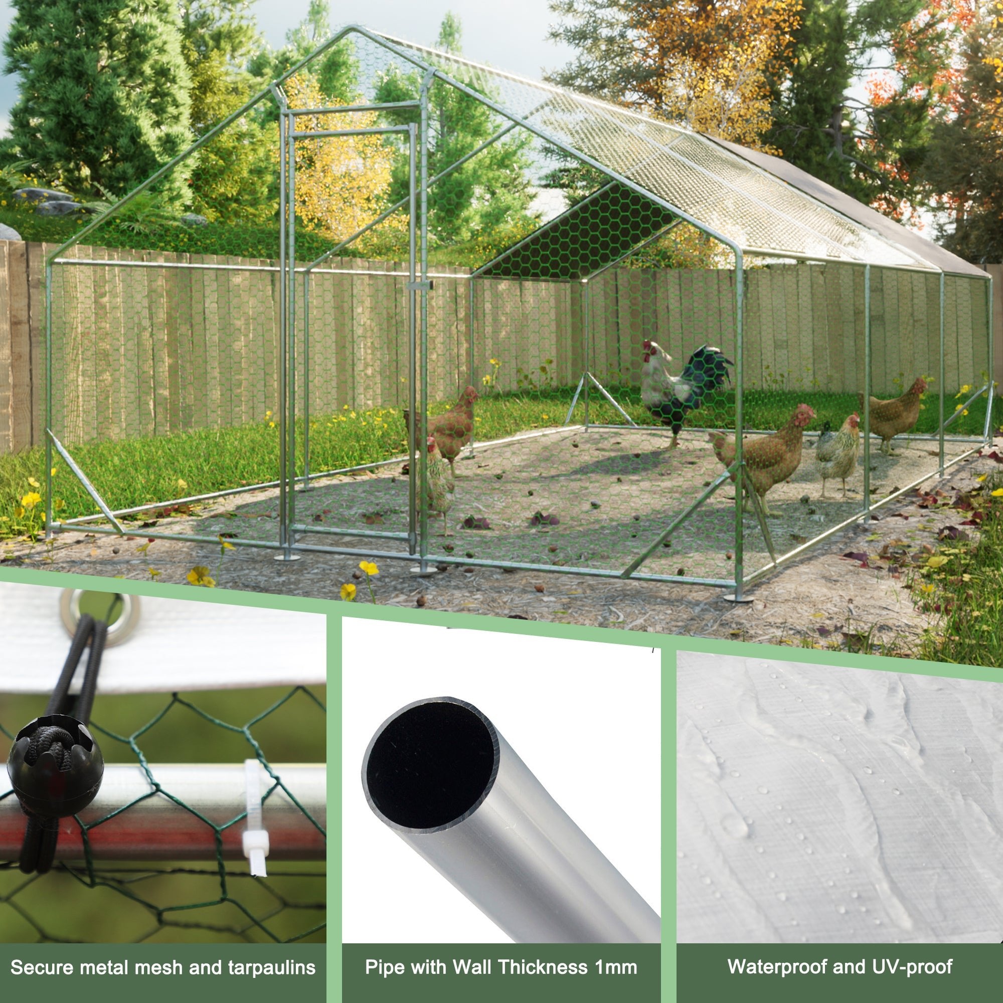 Lighter large walk - in metal chicken, rabbit and duck cages (10 'L x 26 W x 6.56 H) - KiKiUMi