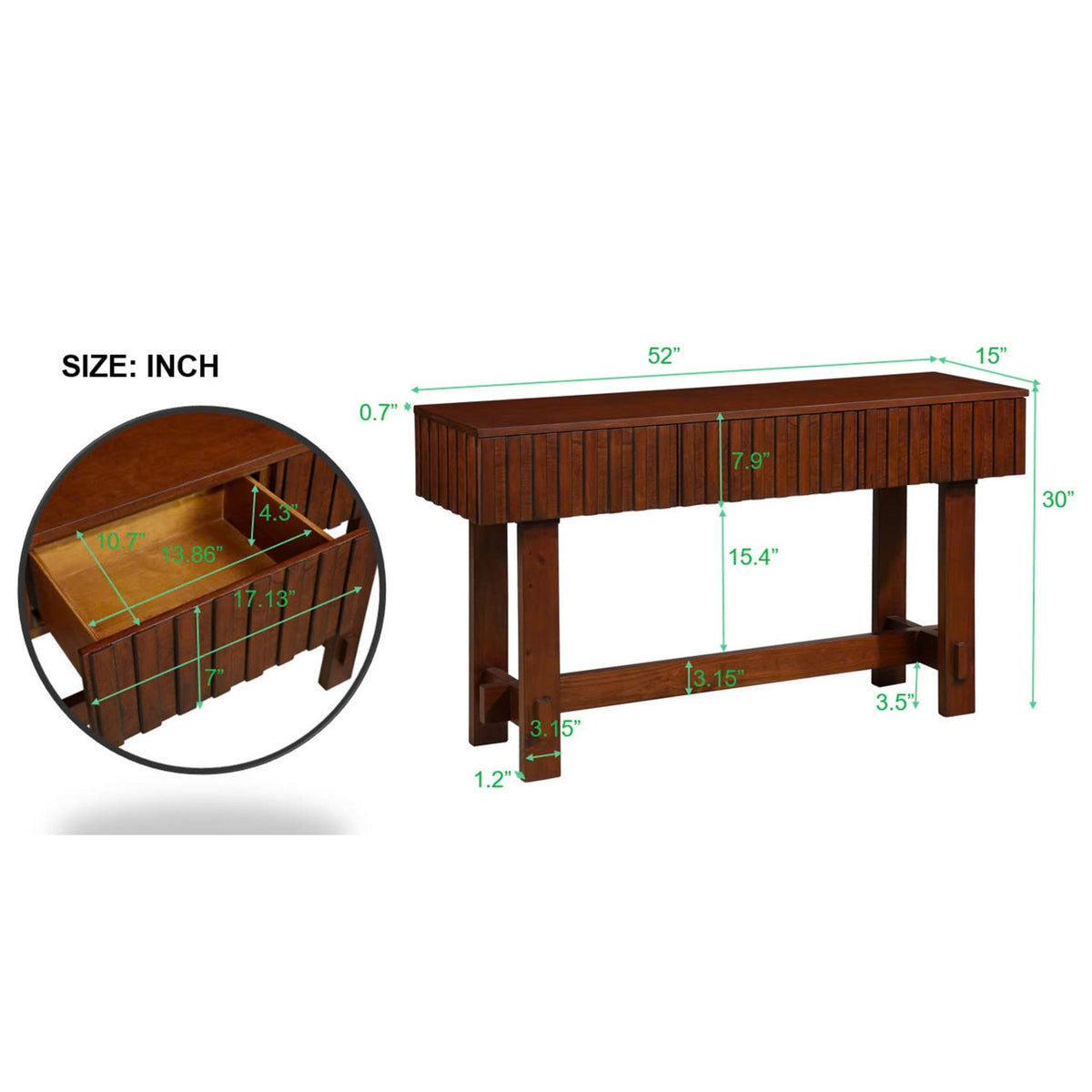 Medieval farmhouse slot console sofa table and storage drawers(cherry) - KiKiUMi