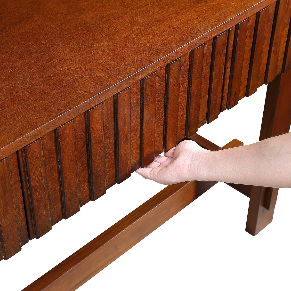 Medieval farmhouse slot console sofa table and storage drawers(cherry) - KiKiUMi