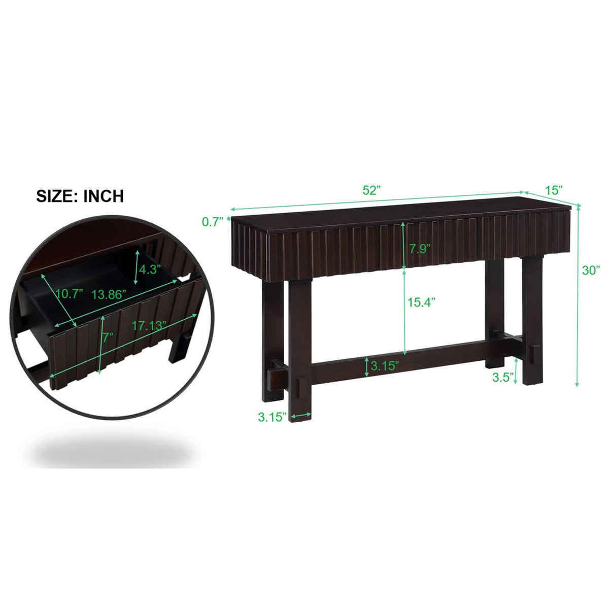 Medieval farmhouse slot console sofa table and storage drawers(espresso) - KiKiUMi