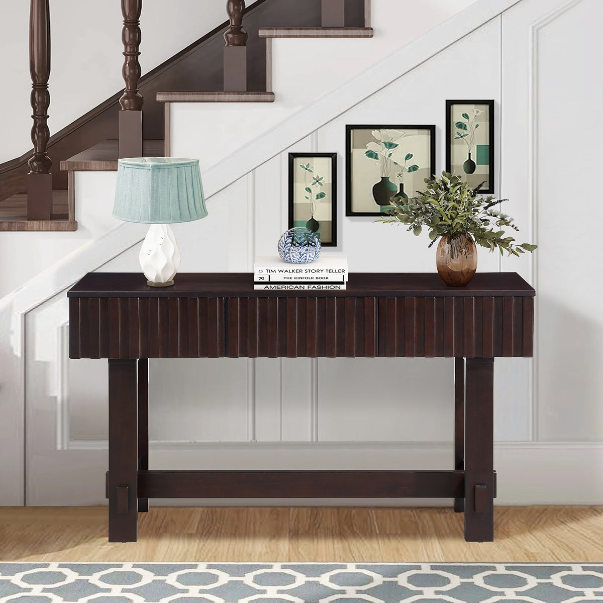 Medieval farmhouse slot console sofa table and storage drawers(espresso) - KiKiUMi