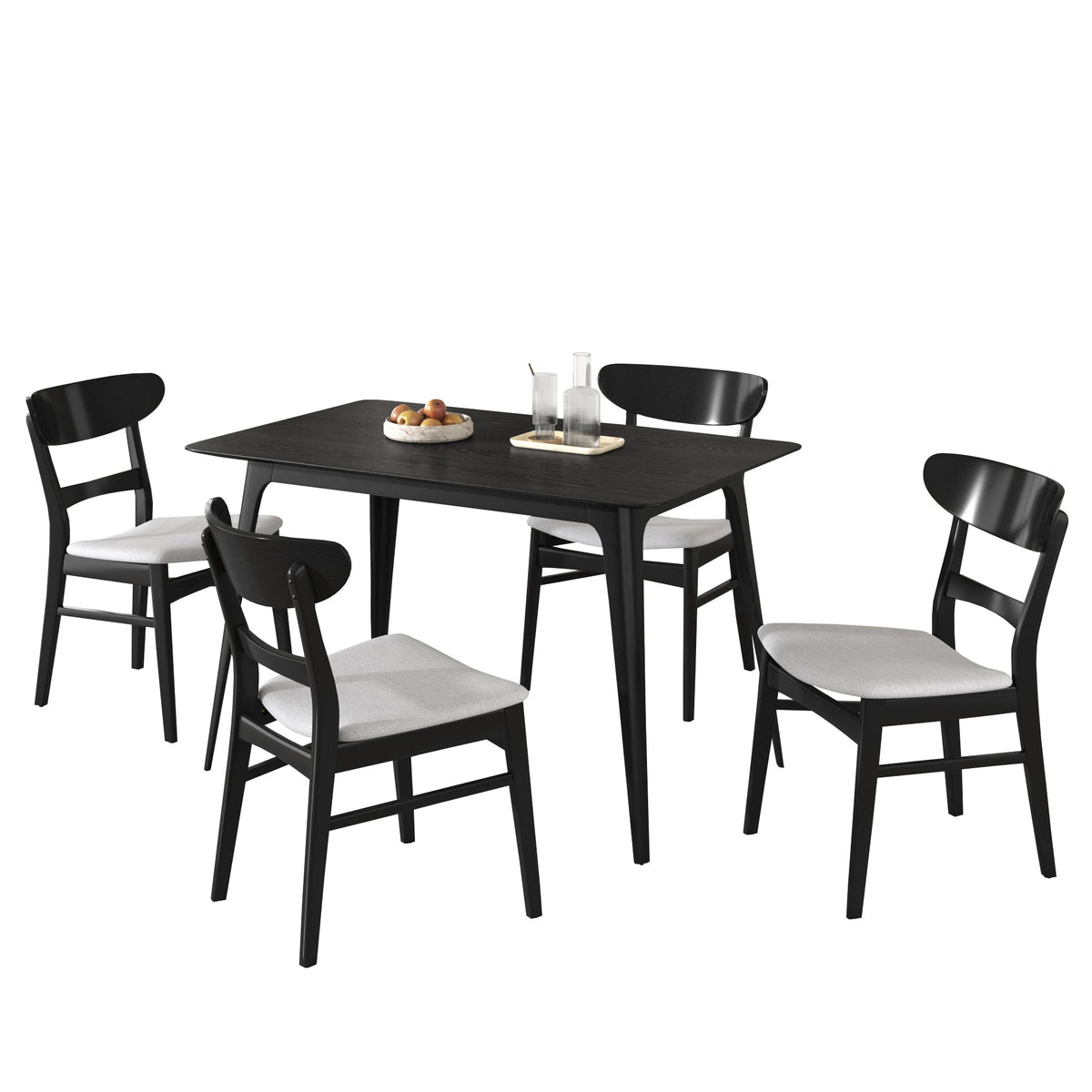 Medieval modern table and four upholstered chairs(black,light gray) - KiKiUMi