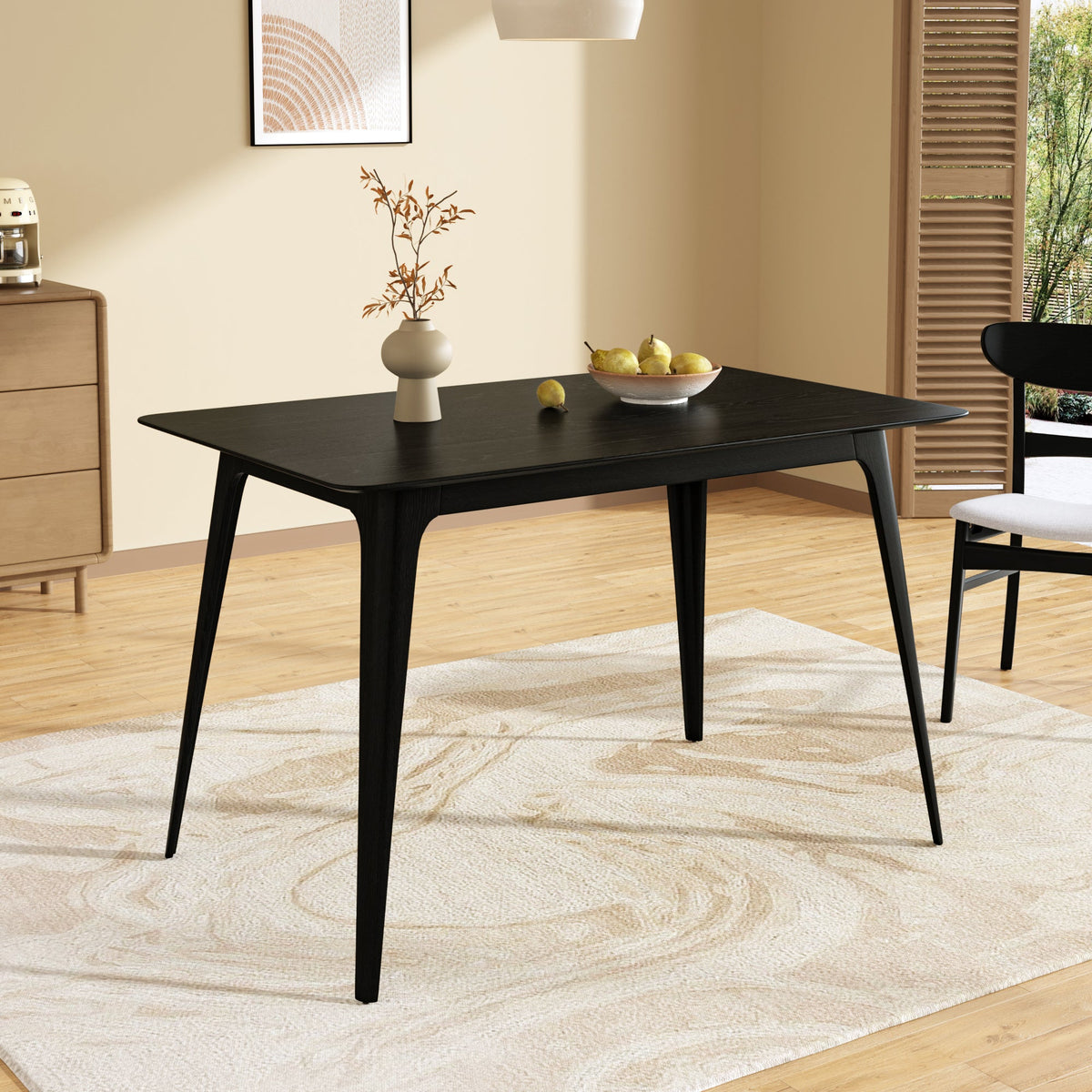 Medieval modern table and four upholstered chairs(black,light gray) - KiKiUMi