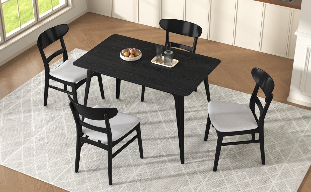 Medieval modern table and four upholstered chairs(black,light gray) - KiKiUMi