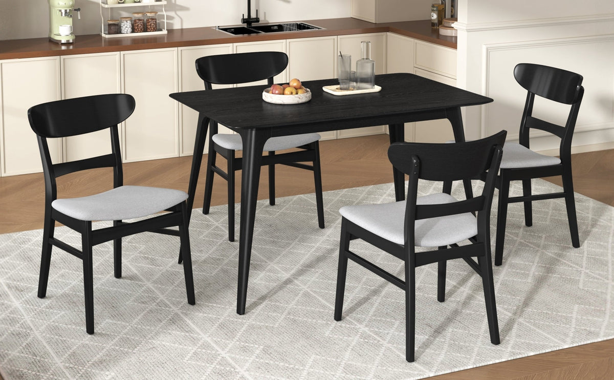 Medieval modern table and four upholstered chairs(black,light gray) - KiKiUMi