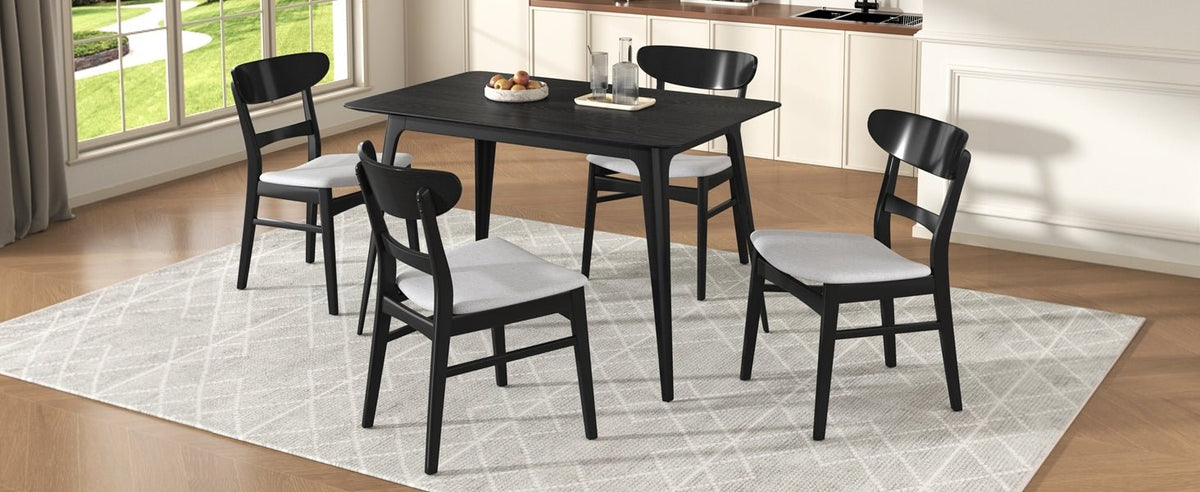 Medieval modern table and four upholstered chairs(black,light gray) - KiKiUMi