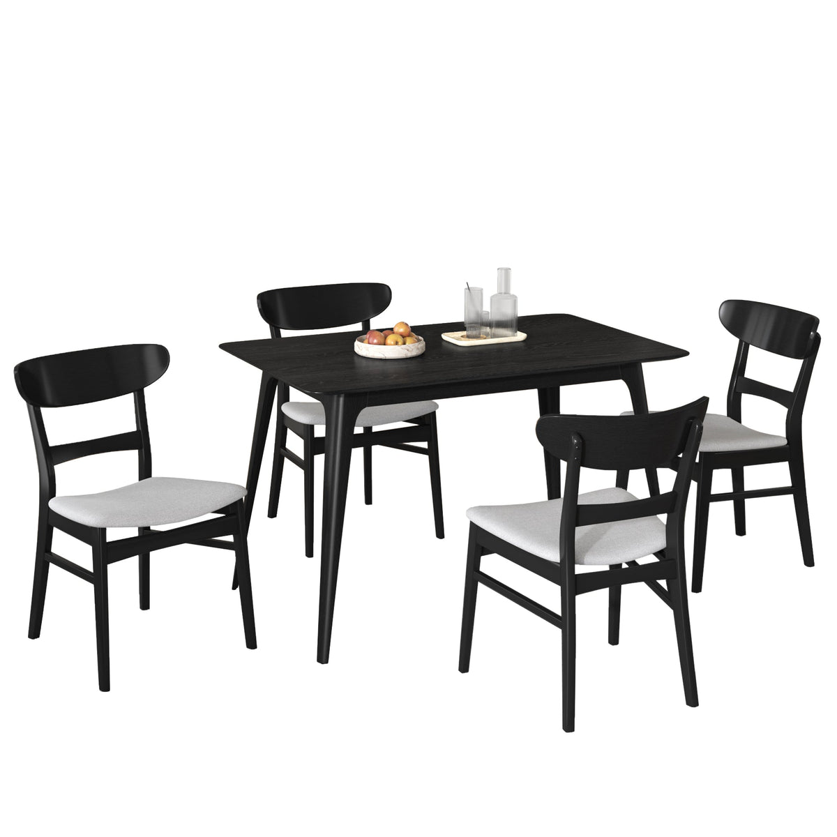 Medieval modern table and four upholstered chairs(black,light gray) - KiKiUMi