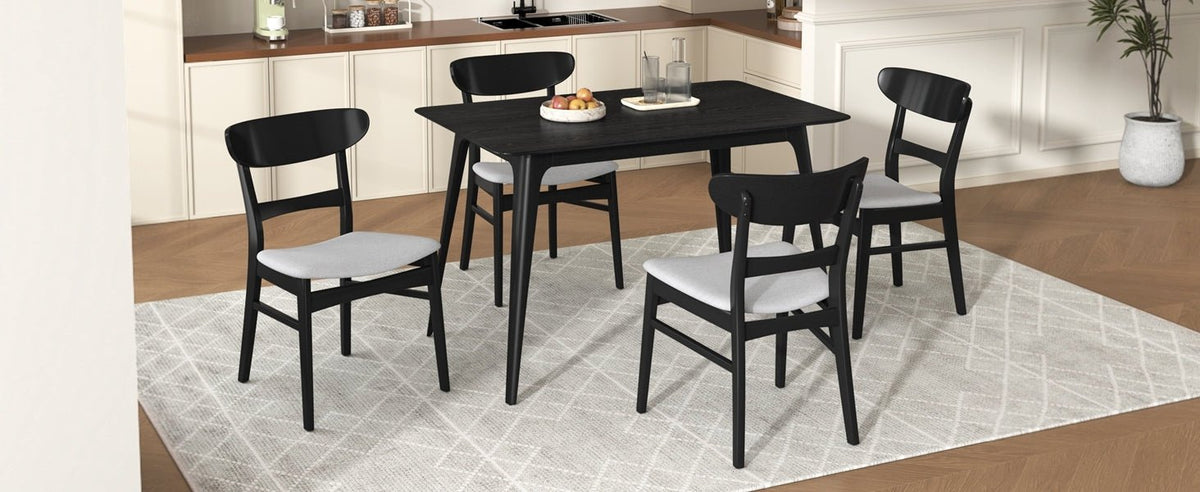 Medieval modern table and four upholstered chairs(black,light gray) - KiKiUMi