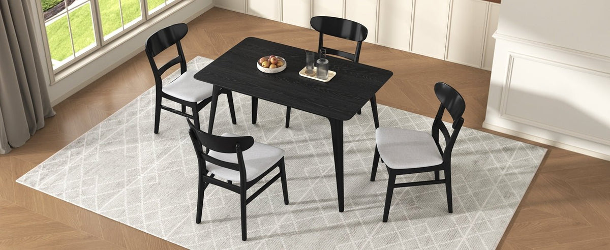 Medieval modern table and four upholstered chairs(black,light gray) - KiKiUMi