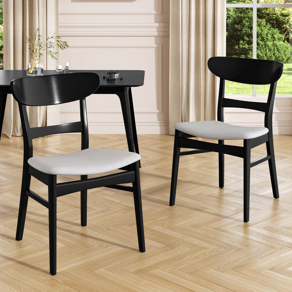 Medieval modern table and four upholstered chairs(black,light gray) - KiKiUMi