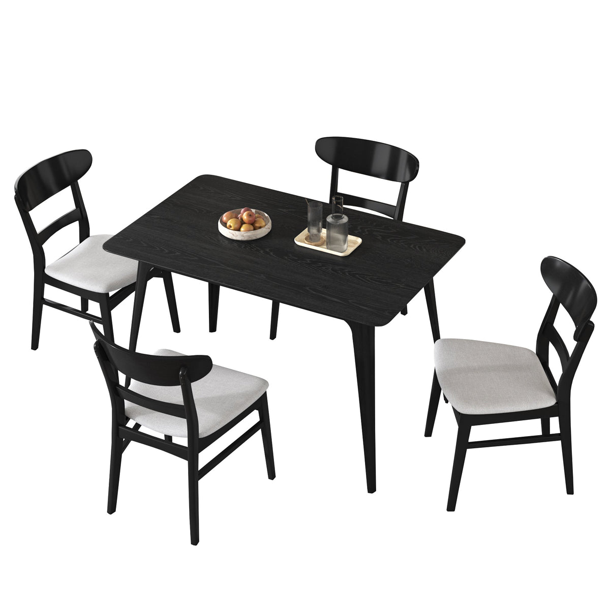 Medieval modern table and four upholstered chairs(black,light gray) - KiKiUMi