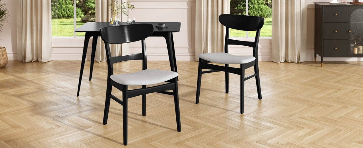 Medieval modern table and four upholstered chairs(black,light gray) - KiKiUMi