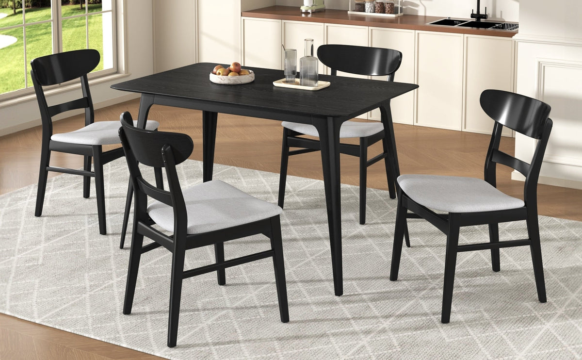 Medieval modern table and four upholstered chairs(black,light gray) - KiKiUMi