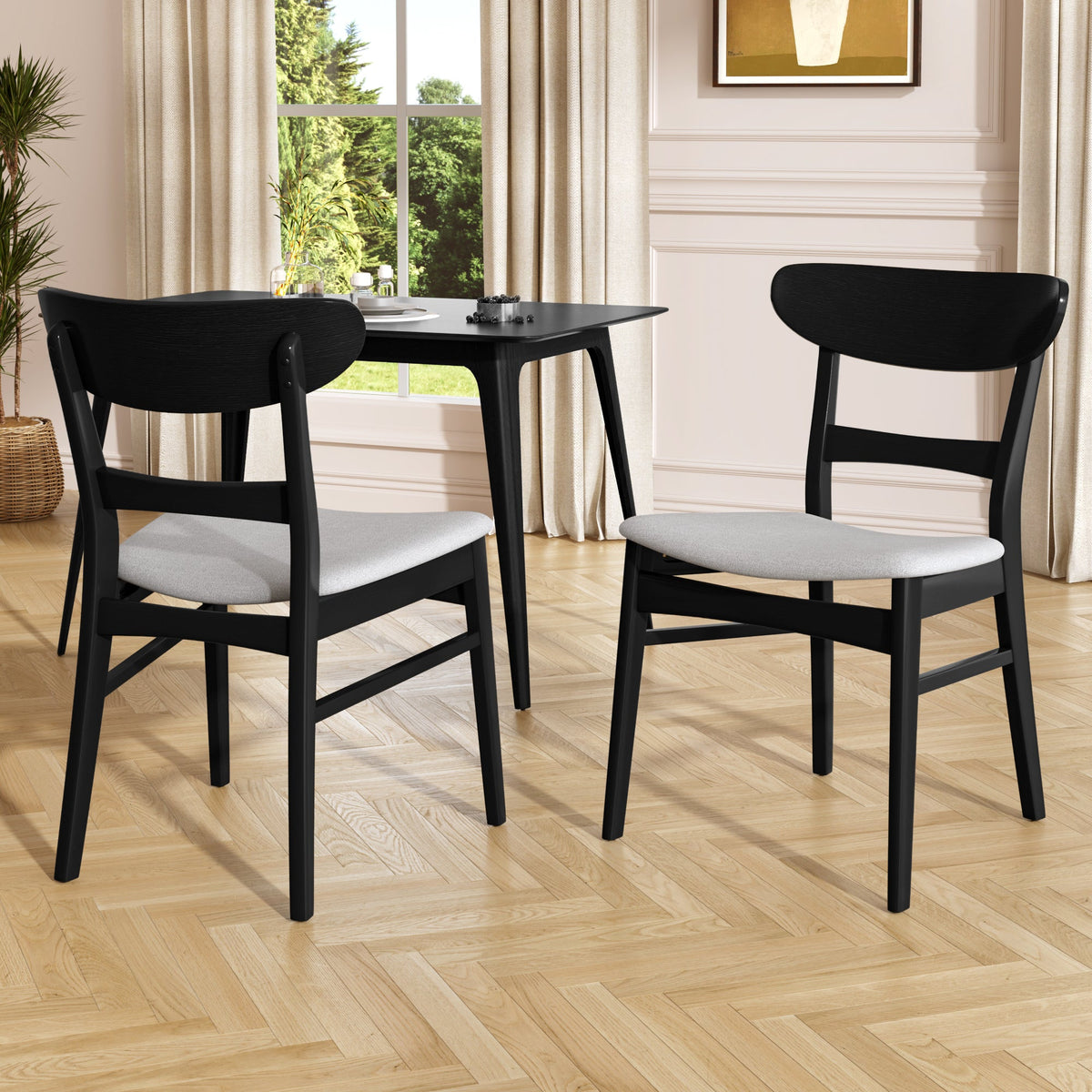 Medieval modern table and four upholstered chairs(black,light gray) - KiKiUMi
