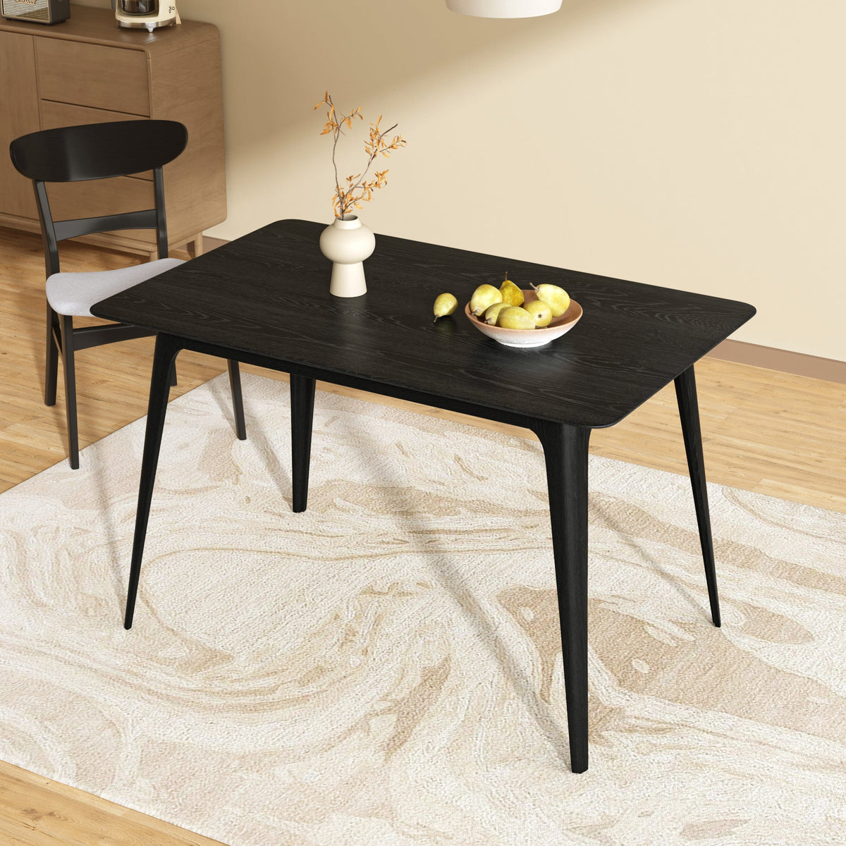 Medieval modern table and four upholstered chairs(black,light gray) - KiKiUMi