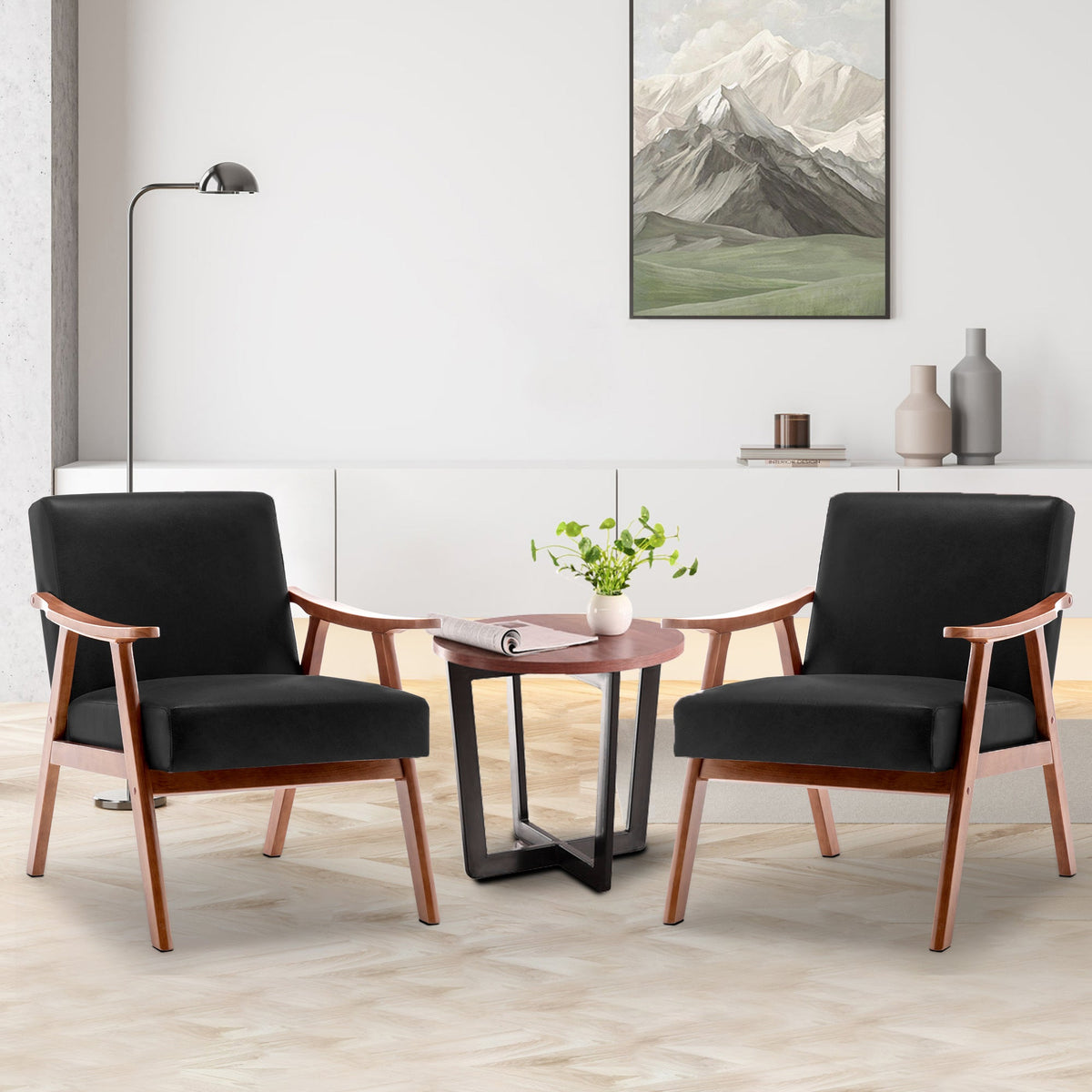 Medieval modern wing-back lounge chair(black PU) - KiKiUMi