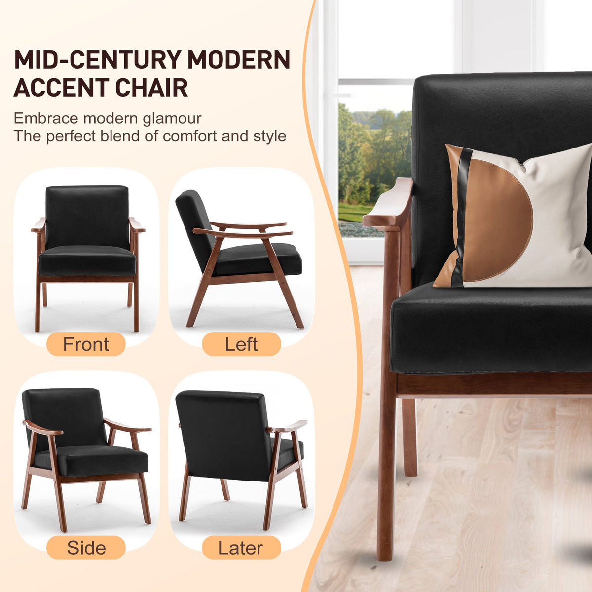 Medieval modern wing-back lounge chair(black PU) - KiKiUMi