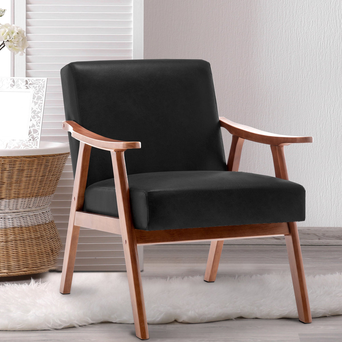Medieval modern wing-back lounge chair(black PU) - KiKiUMi