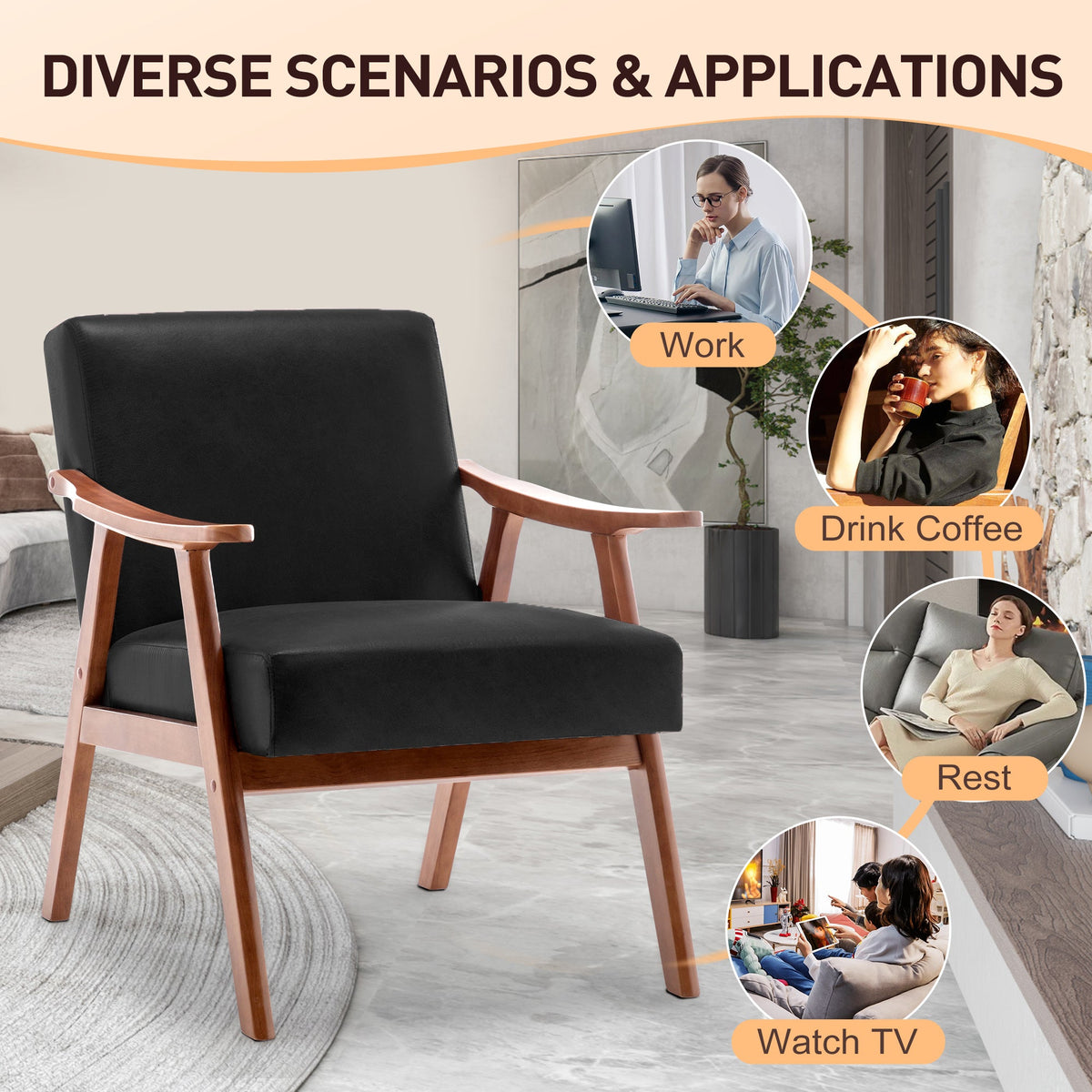 Medieval modern wing-back lounge chair(black PU) - KiKiUMi