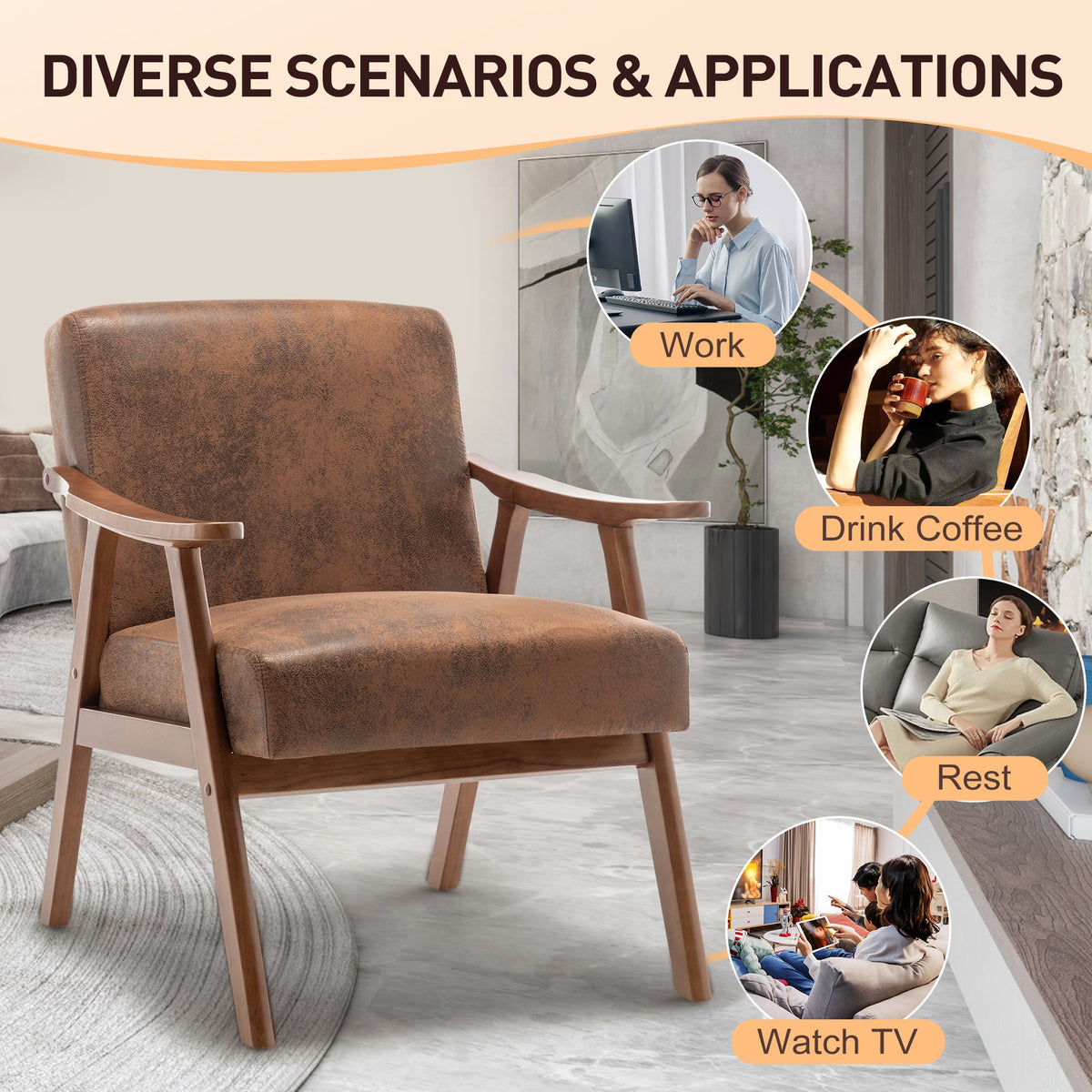 Medieval modern wing-back lounge chair(brown) - KiKiUMi