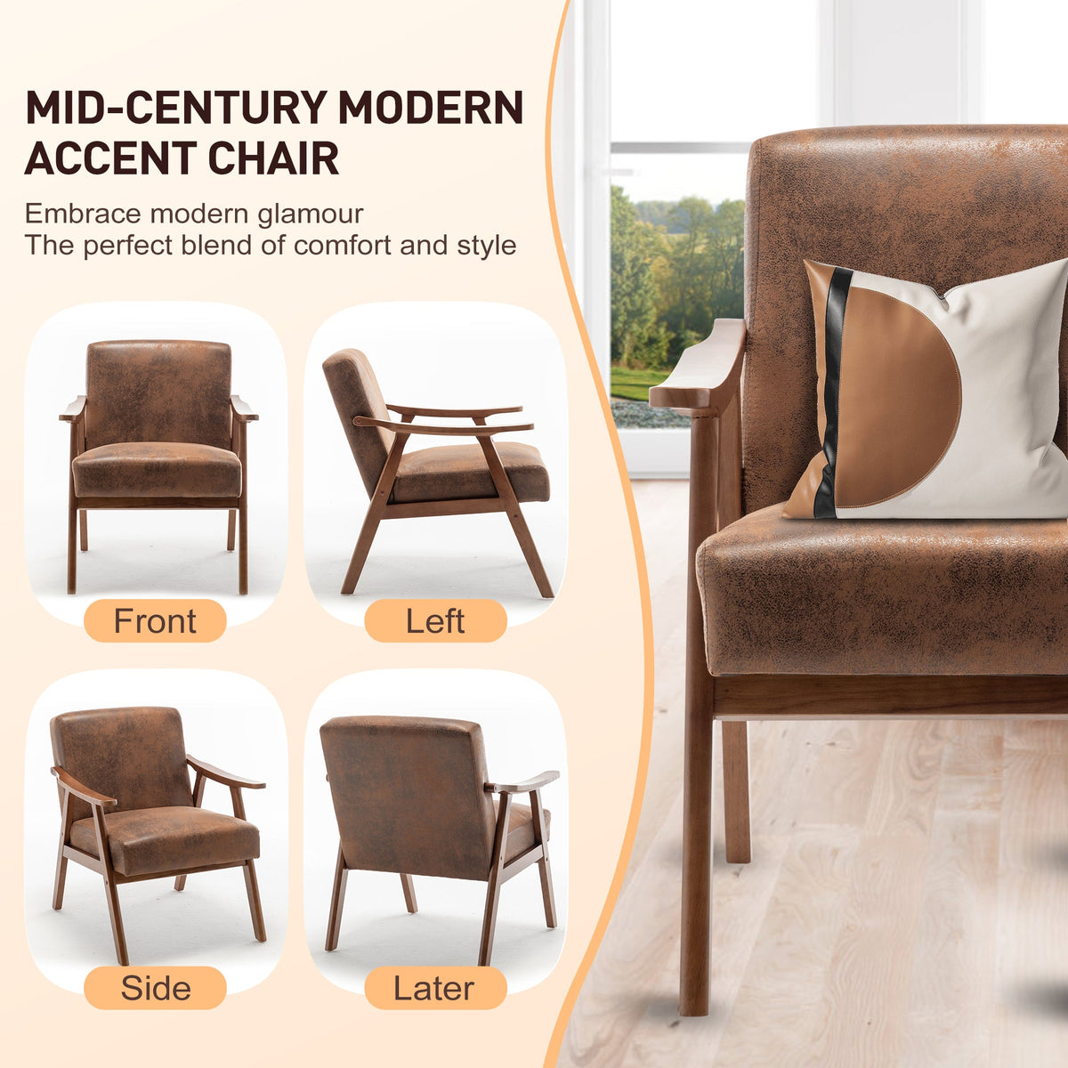 Medieval modern wing-back lounge chair(brown) - KiKiUMi