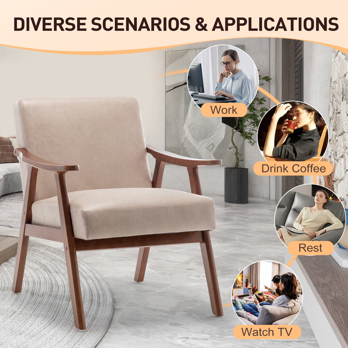 Medieval modern wing-back lounge chair(light camel) - KiKiUMi