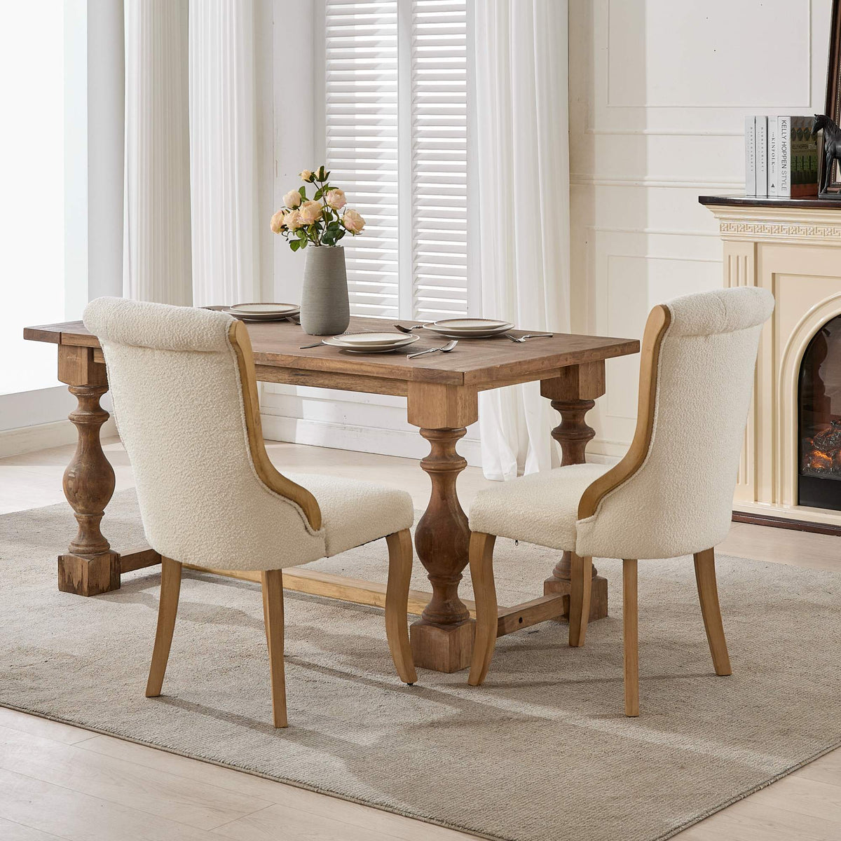 Medieval-style curved wood veneer snow velvet dining chair(gray) - KiKiUMi