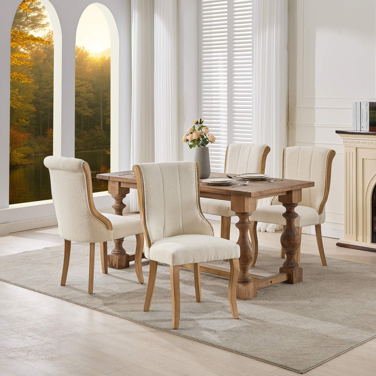 Medieval-style curved wood veneer snow velvet dining chair(gray) - KiKiUMi