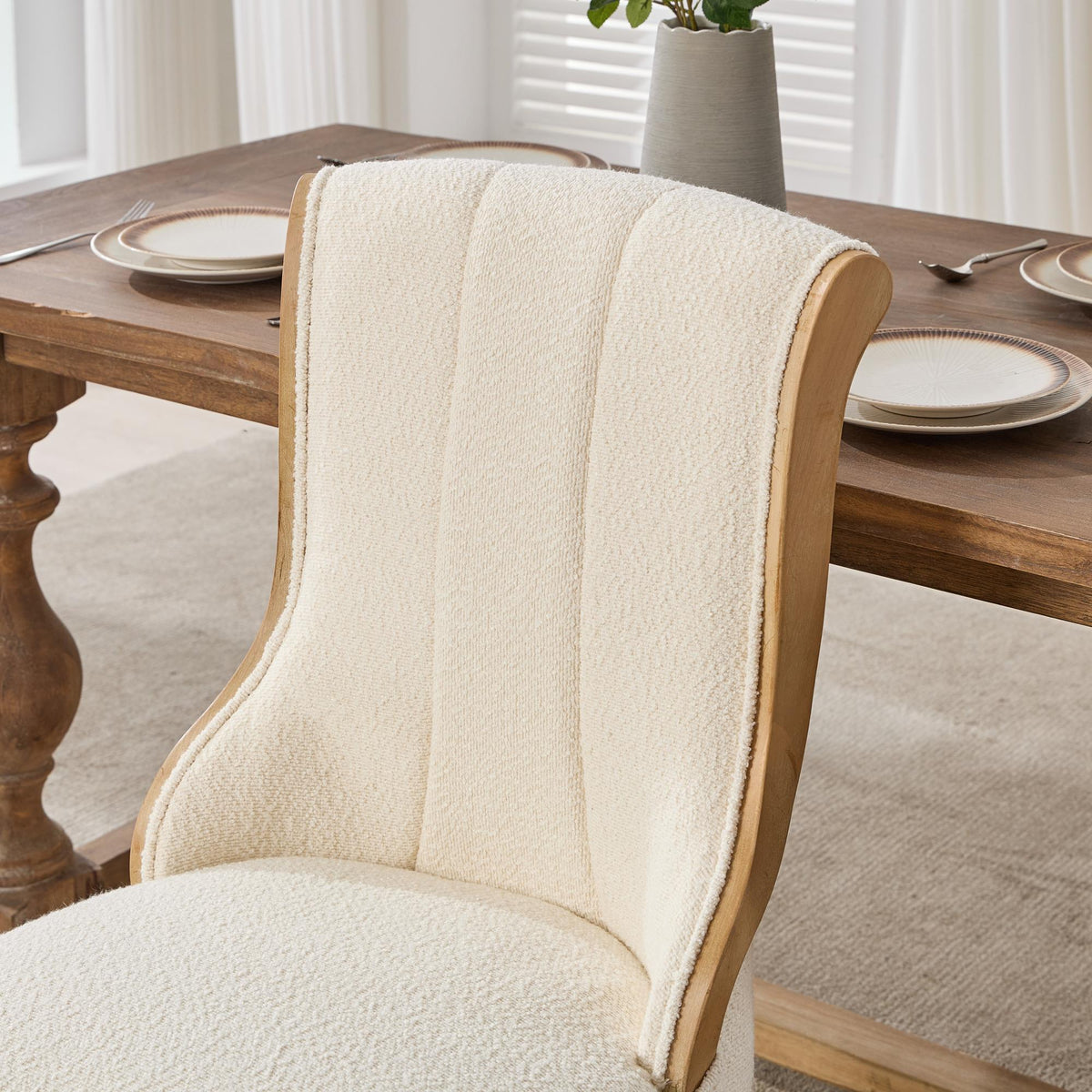 Medieval-style curved wood veneer snow velvet dining chair(gray) - KiKiUMi