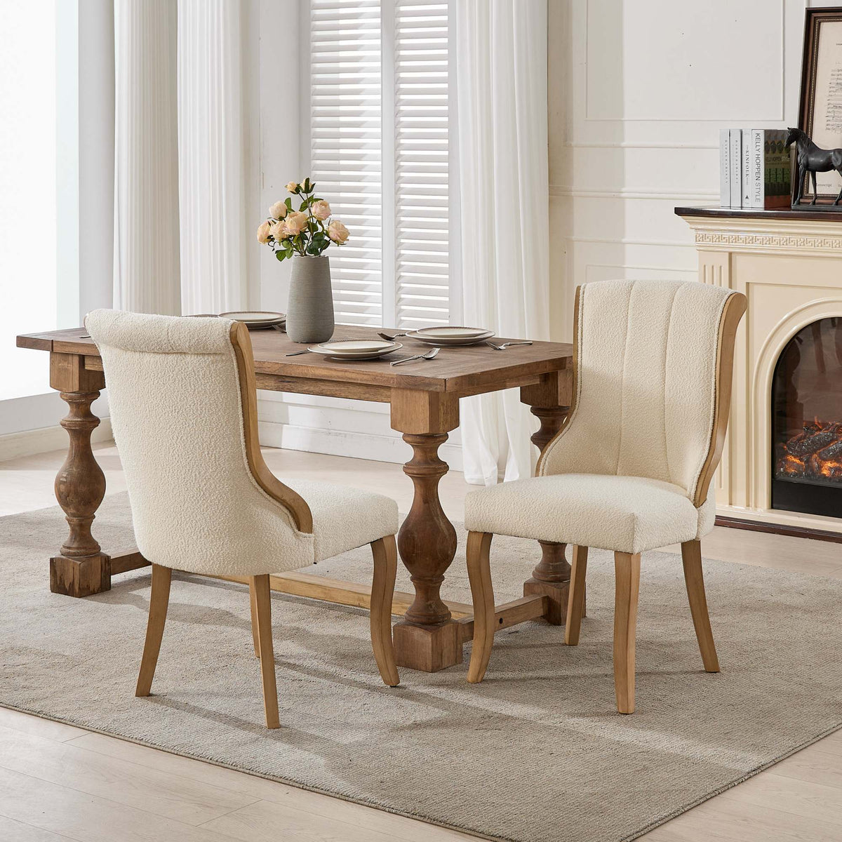 Medieval-style curved wood veneer snow velvet dining chair(gray) - KiKiUMi
