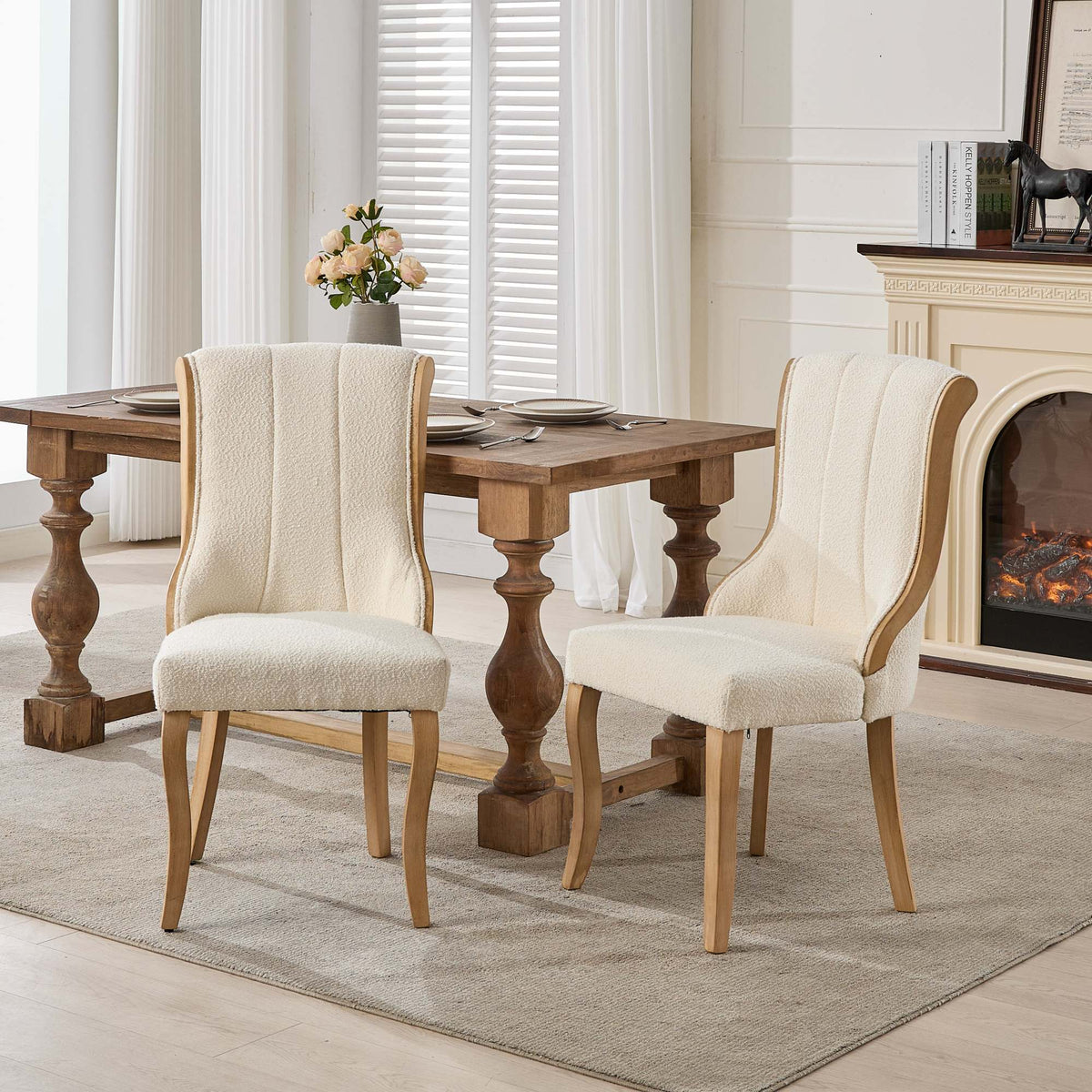 Medieval-style curved wood veneer snow velvet dining chair(gray) - KiKiUMi