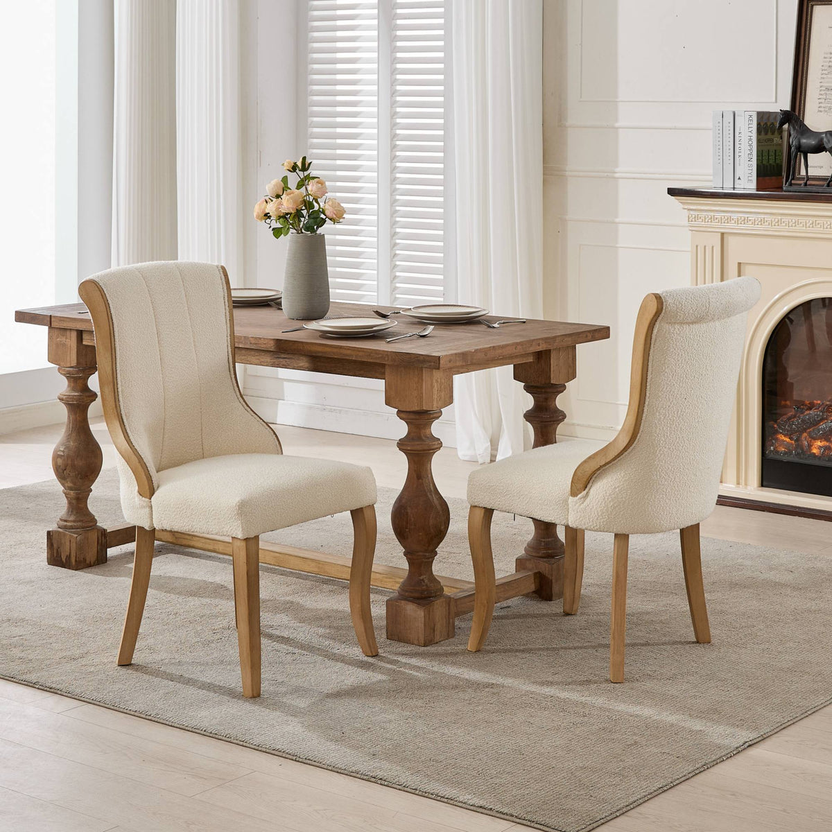 Medieval-style curved wood veneer snow velvet dining chair(gray) - KiKiUMi