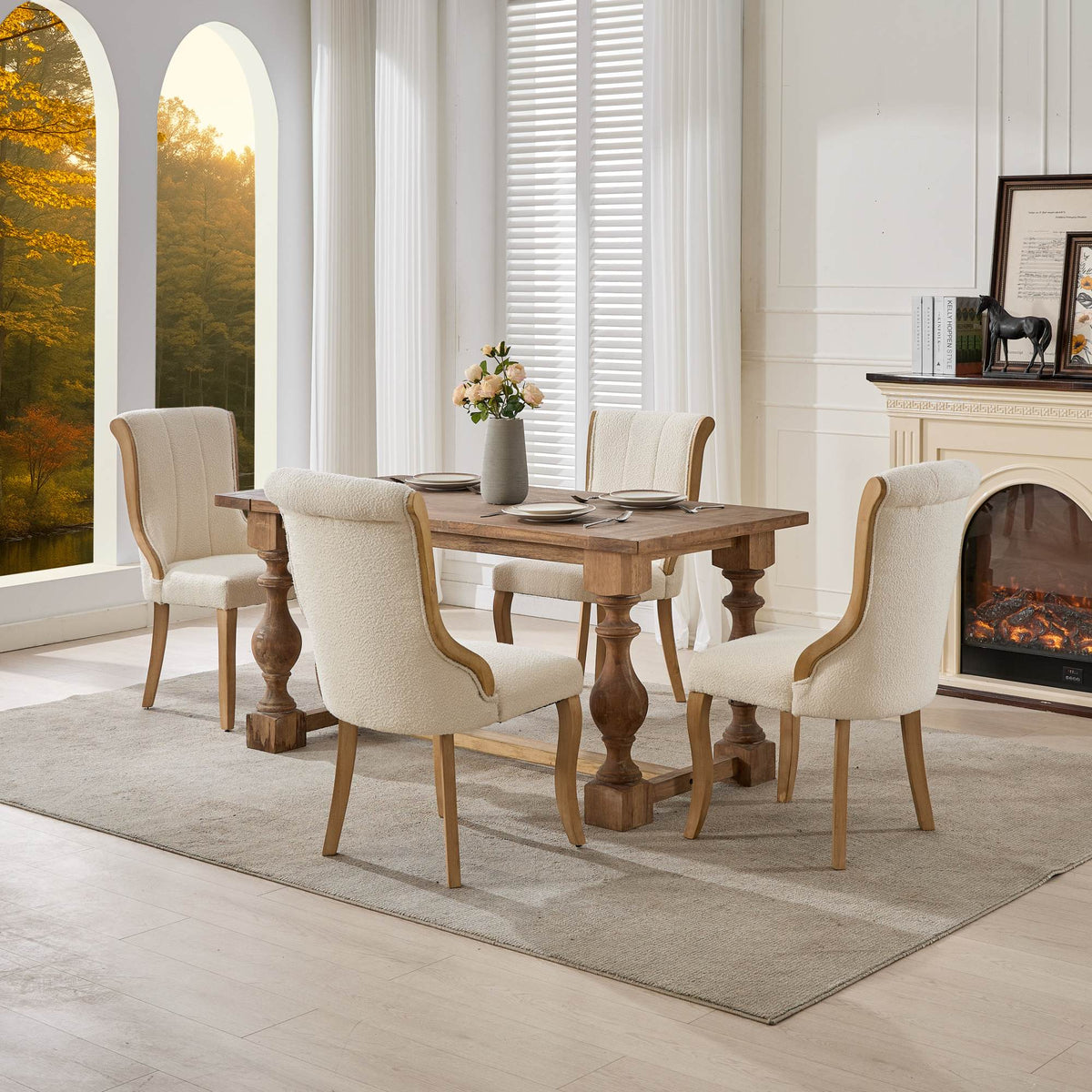 Medieval-style curved wood veneer snow velvet dining chair(gray) - KiKiUMi