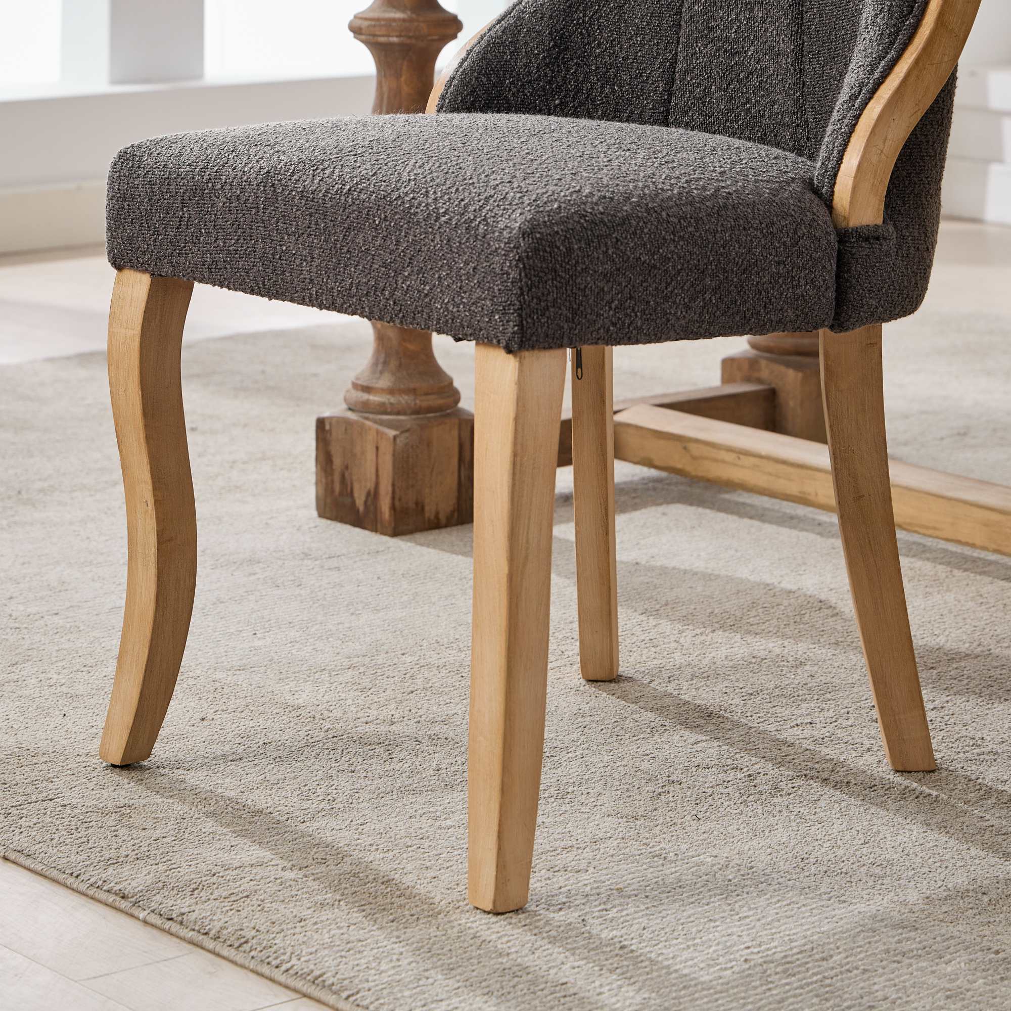 Medieval-style curved wood veneer snow velvet dining chair(gray) - KiKiUMi