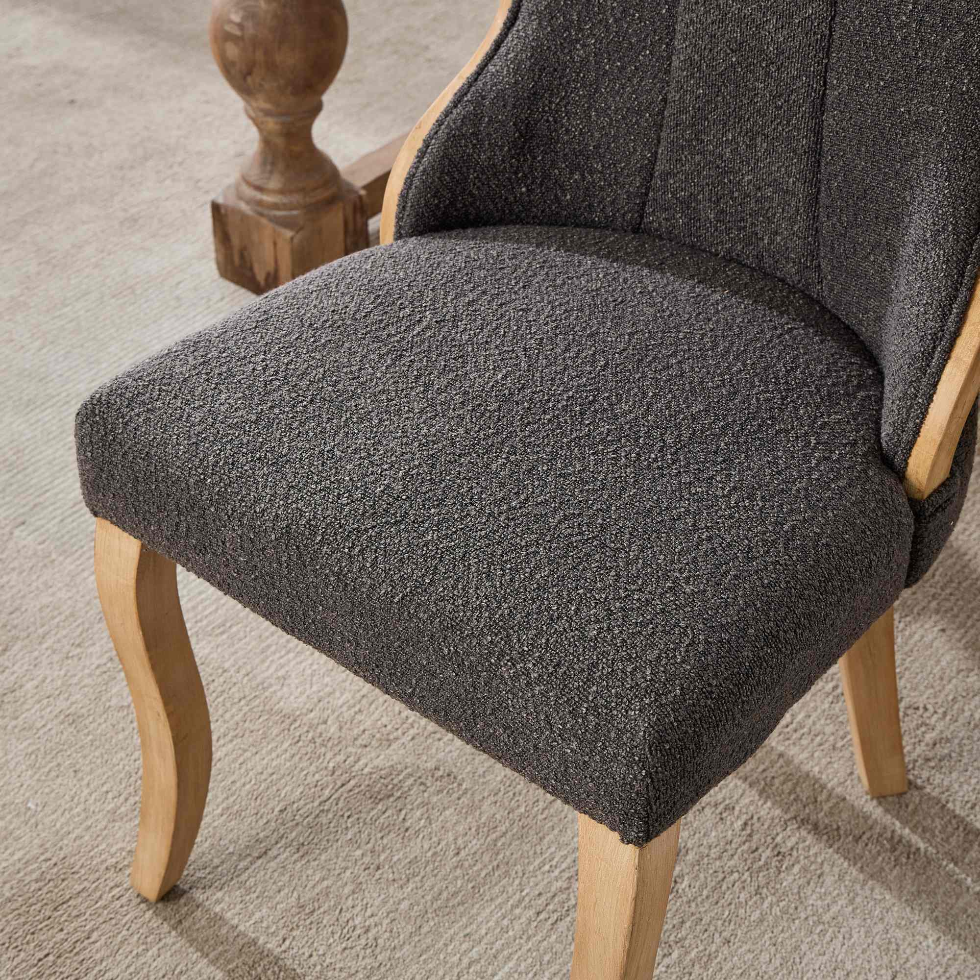 Medieval-style curved wood veneer snow velvet dining chair(gray) - KiKiUMi