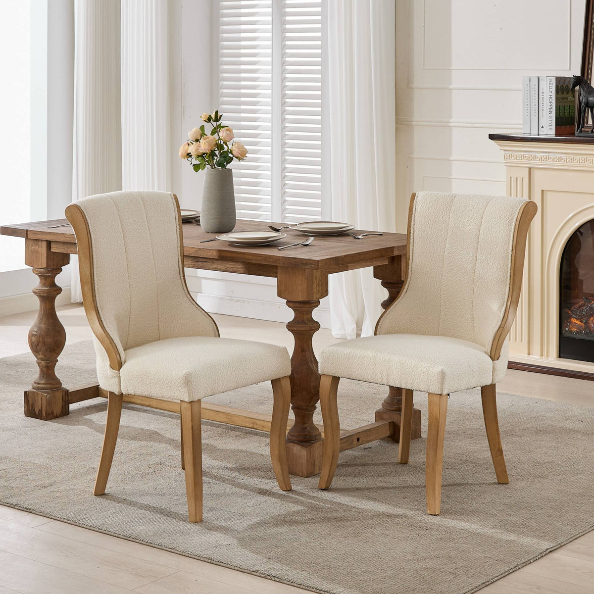 Medieval-style curved wood veneer snow velvet dining chair(gray) - KiKiUMi