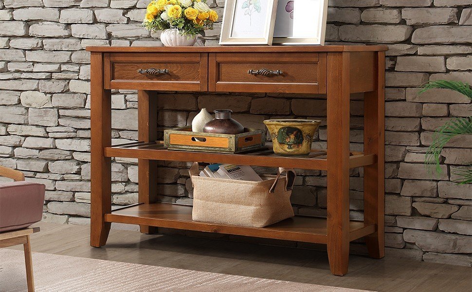 Medieval-style solid wood console sofa table(brown) - KiKiUMi