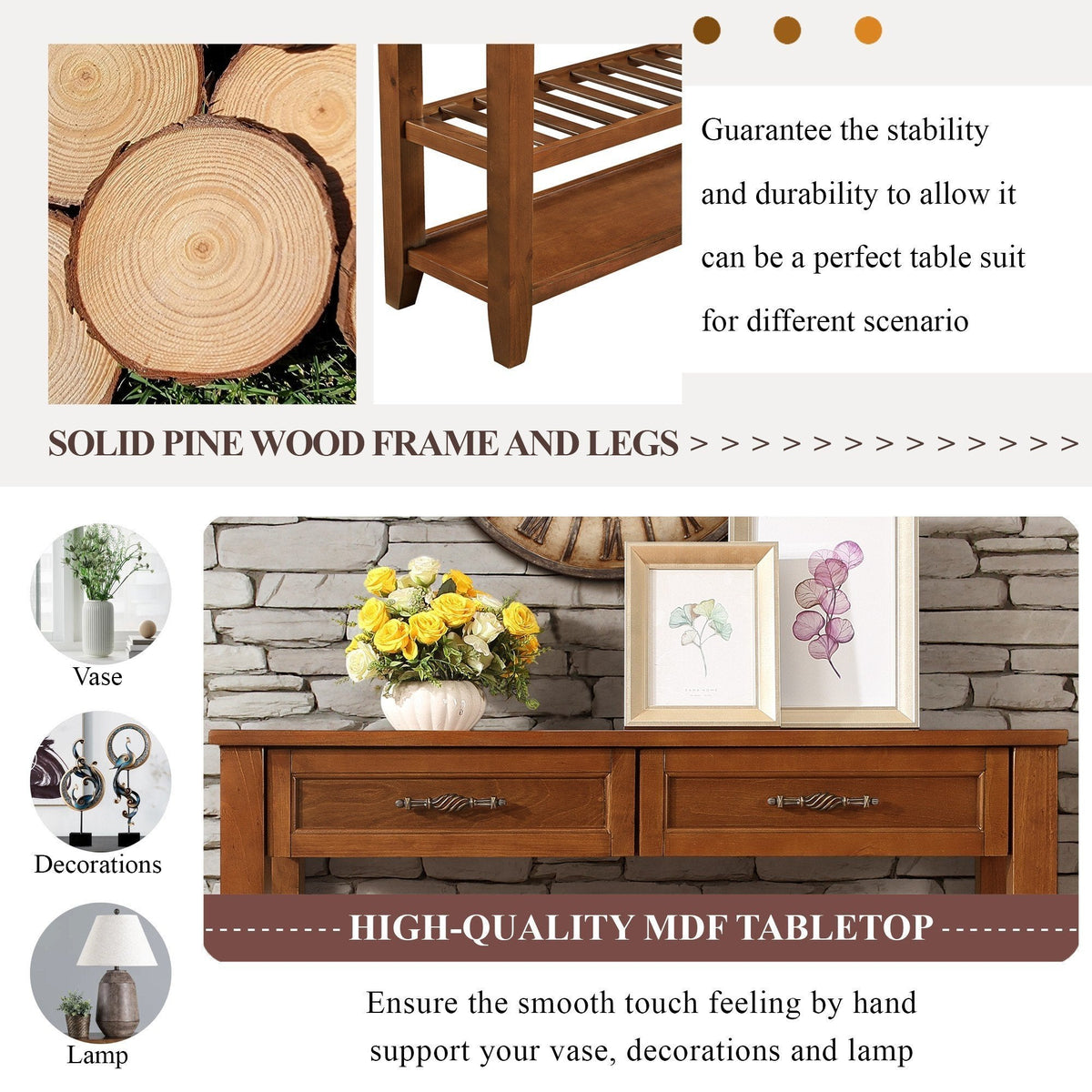 Medieval-style solid wood console sofa table(brown) - KiKiUMi