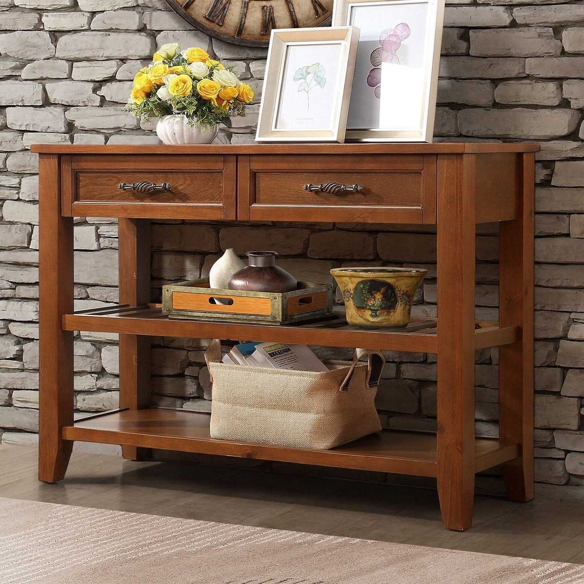 Medieval-style solid wood console sofa table(brown) - KiKiUMi