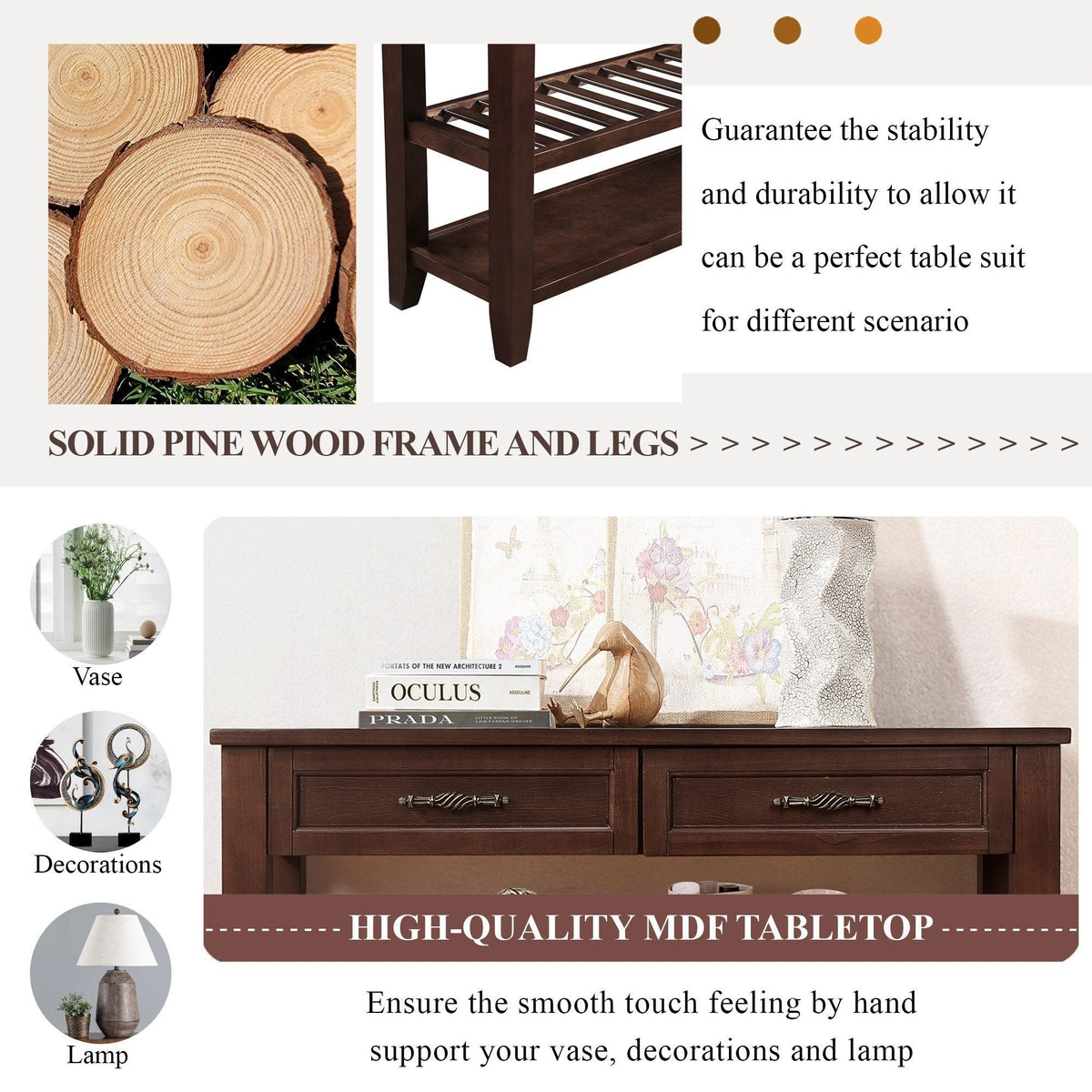 Medieval-style solid wood console sofa table(espresso) - KiKiUMi