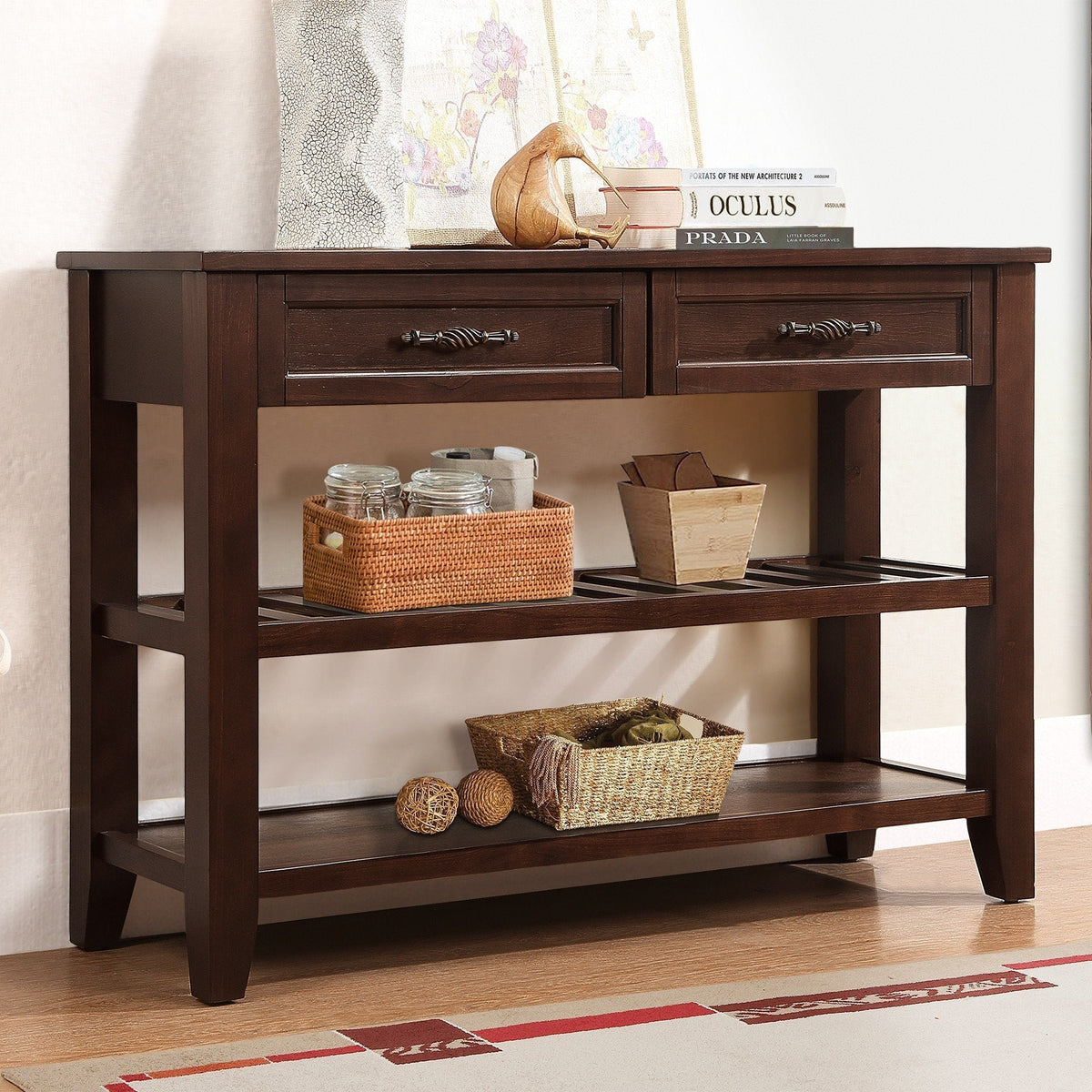 Medieval-style solid wood console sofa table(espresso) - KiKiUMi