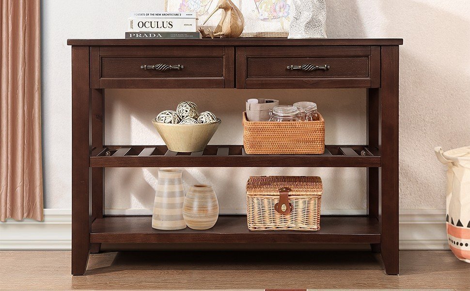 Medieval-style solid wood console sofa table(espresso) - KiKiUMi
