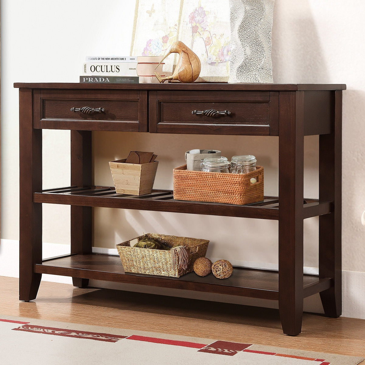 Medieval-style solid wood console sofa table(espresso) - KiKiUMi