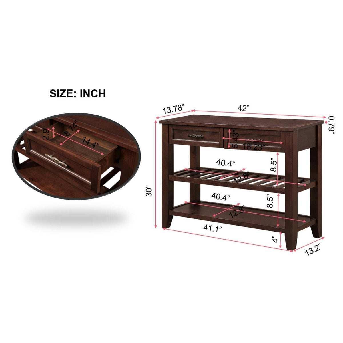 Medieval-style solid wood console sofa table(espresso) - KiKiUMi