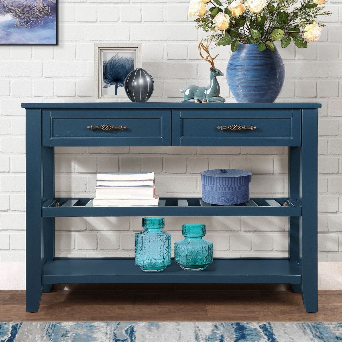 Medieval-style solid wood console sofa table(navy blue) - KiKiUMi
