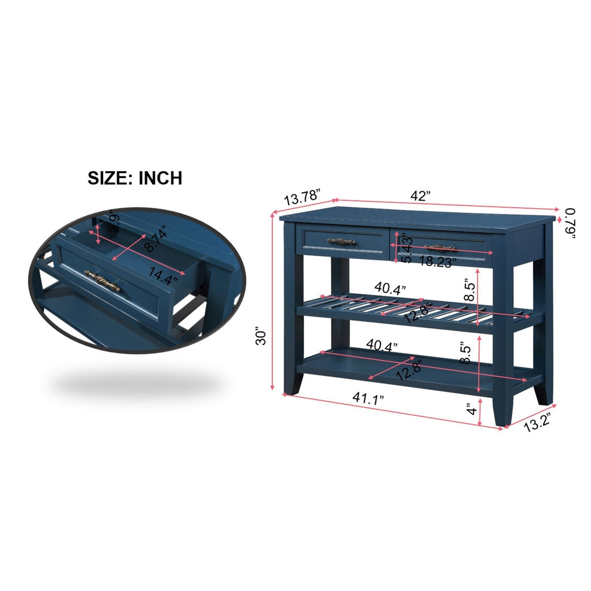 Medieval-style solid wood console sofa table(navy blue) - KiKiUMi