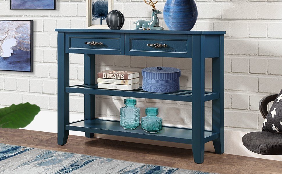 Medieval-style solid wood console sofa table(navy blue) - KiKiUMi