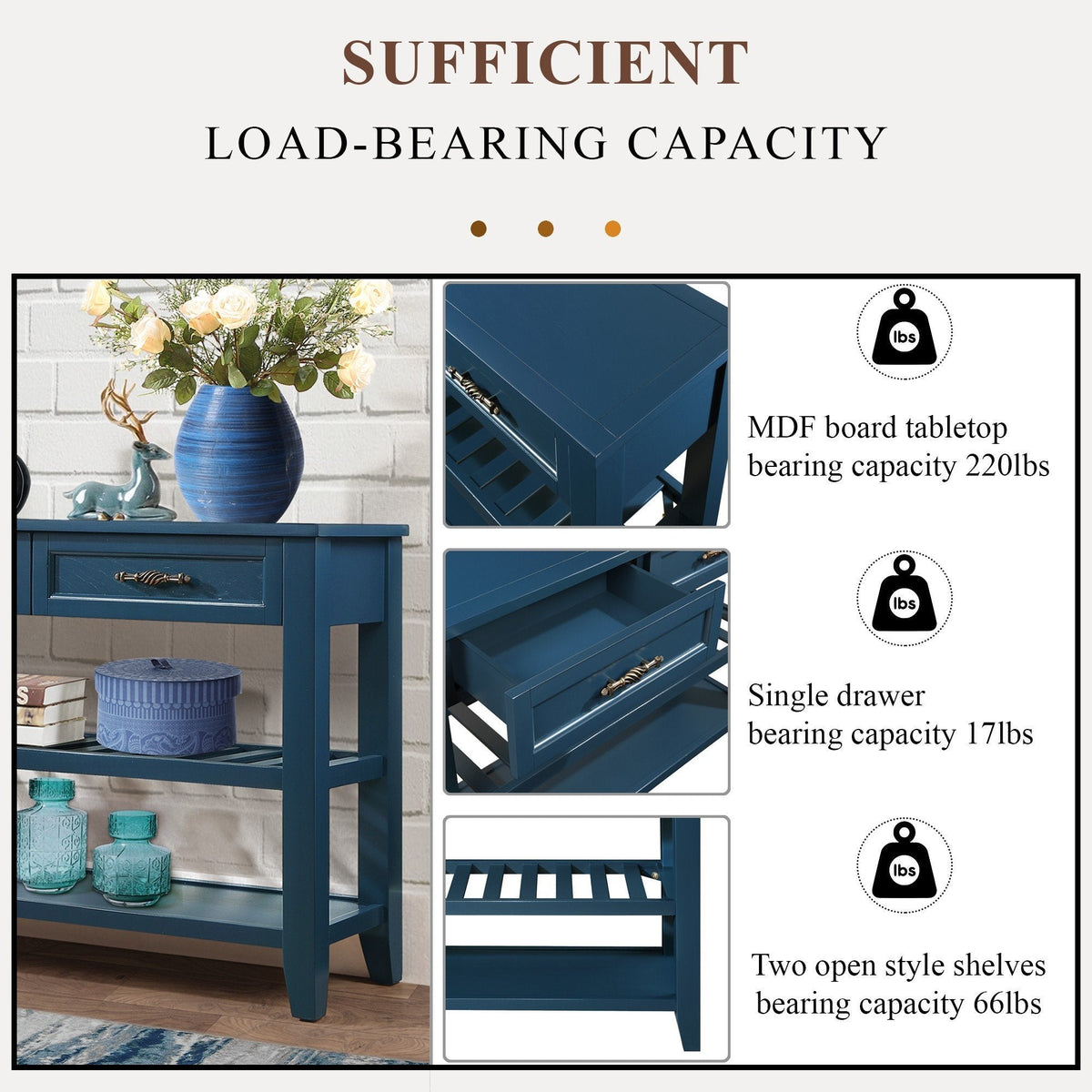 Medieval-style solid wood console sofa table(navy blue) - KiKiUMi