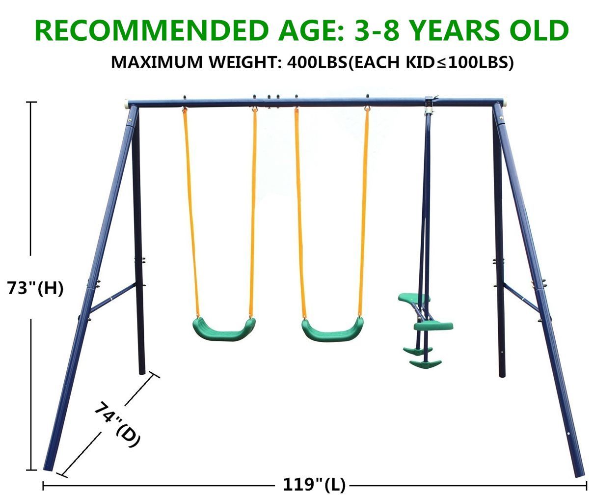 Metal Swing Set Outdoor with Glider for Kids, Toddlers, Children - KiKiUMi